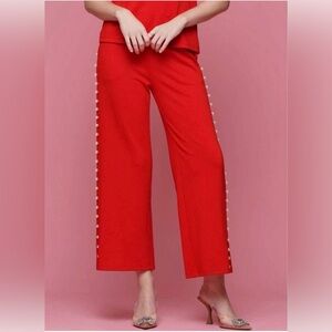 WHY DRESS Red Pearl Trim Wide Leg Pants XL Boutique Classic Pant